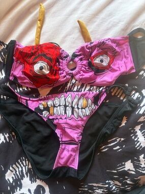 Iron Fist Pink & Red Skull-Graphic Ring Bikini Set